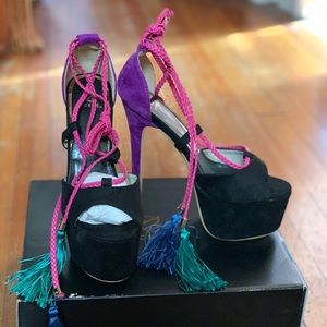 Tassel Black Heeled Sandals *BRAND NEW* NEVER WORN